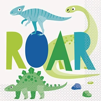Afbeelding van Dinosaurus Blauw &amp; Groen Servetten 33x33cm 16 stuks