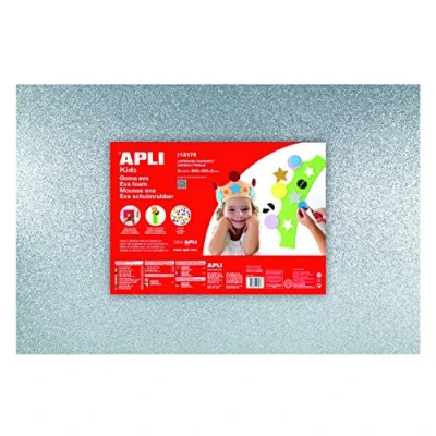 Afbeelding van Apli Kids EVA Foam vellen 60 x 40 cm Glitter metallic zilver 3 vel