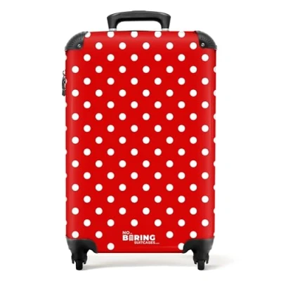 Afbeelding van NoBoringSuitcases.com® Handbagage koffer lichtgewicht Reiskoffer trolley Witte stippen op rode achtergrond Rolkoffer met wieltjes Past binnen 55x40x20 en 55x35x25