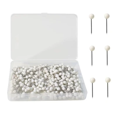 Afbeelding van HXMJIED 300 stuks punaises met ronde kop, 0,3 cm, witte punaises, tekenspelden stalen punt, kaartpunaises, opbergdoos, voor prikbord van kurk, borden