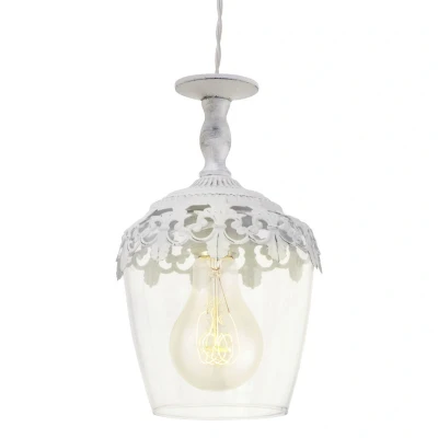 Afbeelding van EGLO Vintage Hanglamp 1 Lichts Patina Wit Helder Glas