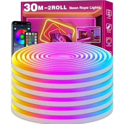 Afbeelding van AILBTON Led neonlichtsnoer, 30 m, bediening met app/afstandsbediening, flexibel ledlicht, meerdere modi, IP65 waterdichte RGB neonverlichting