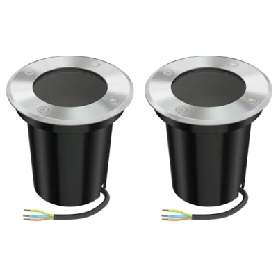 Afbeelding van ledscom.de 2 stuks BOLI vloerinbouwlampen voor buiten, IP67, roestvrij staal, rond, 108 mm Ø, 1 x GU10 max. 15W