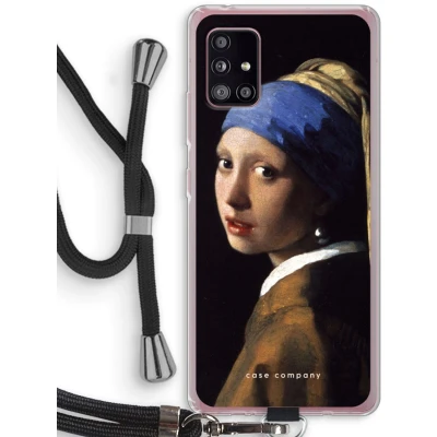 Afbeelding van Case Company® hoesje met Koord geschikt voor Samsung Galaxy A51 5G The Pearl Earring Telefoonhoesje Zwart Bescherming aan alle Kanten en Over de Schermrand