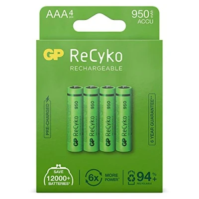 Afbeelding van GP Batteries ReCyKo NIMH AAA 950mAh Oplaadbare Batterij 4 pack Kleurloos Batterijen