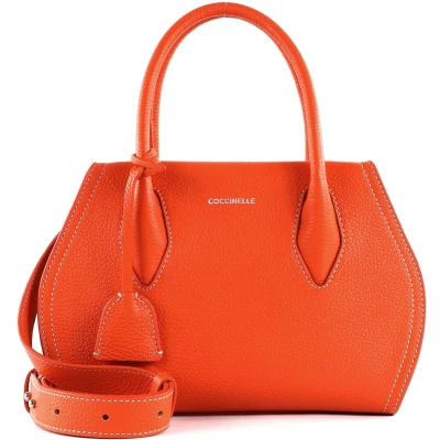 Afbeelding van COCCINELLE Leren Schoudertas Handtas Lord Handbag Grained Leather Gazpacho Oranje