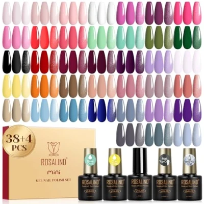 Afbeelding van ROSALIND semi permanente nagellak, 42 stuks, roze, wit, groen, rood, paars, grijs, kleuren, permanent, mini uv /led nail art set