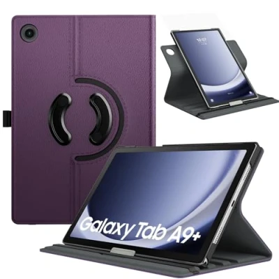 Afbeelding van TiMOVO draaibare beschermhoes voor Samsung Galaxy Tab A9+/A9 Plus 11 inch 2023 SM X210/X216/X218, 90 graden standhoes A9+ tablet, automatische slaapstand, paars