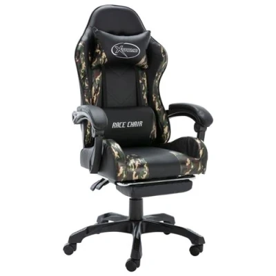 Afbeelding van vidaXL Racestoel met voetensteun kunstleer zwart en camouflage