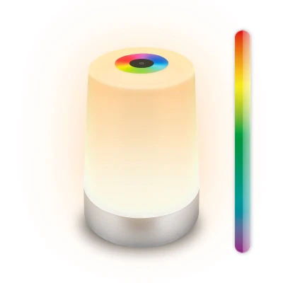 Afbeelding van B.K.Licht Nubsi Oplaadbare Tafellamp met RGB en warm wit licht dimbaar voor buiten binnen IP44 draadloos 2.8W Ø9 x 13 cm chroom