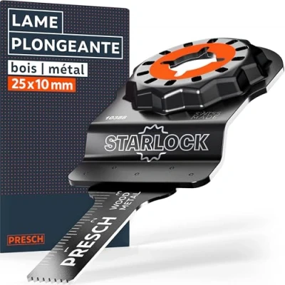 Afbeelding van Presch Draaizaagblad van hout en metaal, 25 x 10 mm, Starlock lemmet voor wisselen zonder gereedschap, nauwkeurige resultaten door scherpe tanden bimetaal, multifunctioneel gereedschapsblad