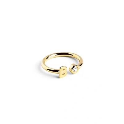 Afbeelding van SINGULARU Gepersonaliseerde letterring met goud verstelbare ring 925 sterling zilver 18 karaat verguld, Eén maat damessieraden gemaakt in Spanje, Talla Unica, edelmetalen, goudkleurig, niet van toepassing