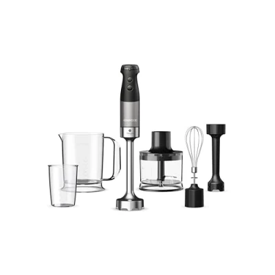 Afbeelding van Kenwood triblade XL Pro HBM80.322BK, Minipimer met systeem, variabele snelheid + turbo, roestvrijstalen staaf, inclusief hakmolen 500 ml, garde, emulgator, 700 en 250 ml glazen, 1200 W,