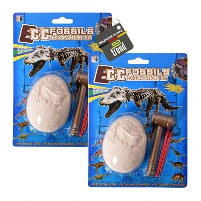 Afbeelding van 2 stuks TE Trend fossielen archeologie opgravingsset, dinosaurus, opgraving, hamer, schaar, steen, 9 cm, speelgoed voor kinderen