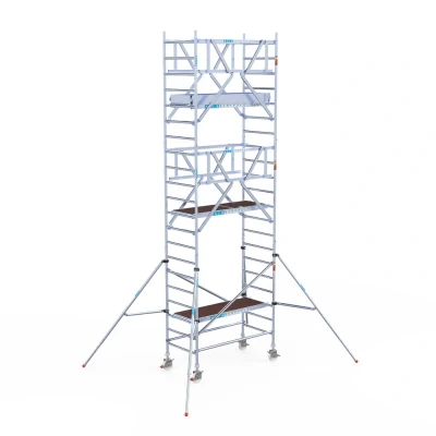 Afbeelding van Professionele aluminium rolsteiger 0.90x1.90x7.2m werkhoogte carbon vloer + dubbele voorloopleuning