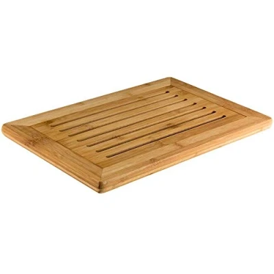 Afbeelding van FSC® Bamboe Houten Broodsnijplank + Kruimelvanger Broodplank hout met brood Kruimel opvangbak Snijplank rooster voor Afm. 42 x 28 2 Cm.
