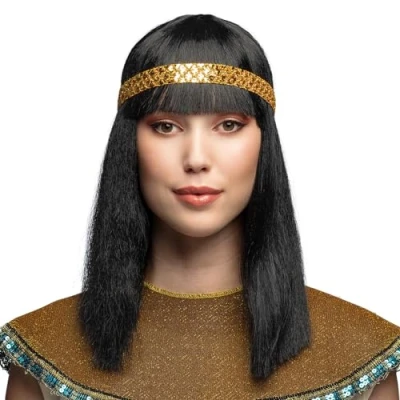 Afbeelding van Boland Pruik Cleopatra Zwart Steil Halflang Vrouwen Egyptenaar Egypte