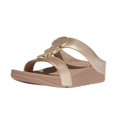 Afbeelding van Fitflop Halo Bead Circle metallic H bar Slides Slippers Dames, Beige melk, 41 EU
