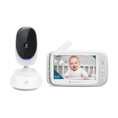 Afbeelding van Motorola Nursery Babyfoon met Camera VM75 Baby Monitor 5 Inch Ouder Unit Nachtvisie, Digitale Zoom, Tweeweg Communicatie en Slaapliedjes Kunststof Wit