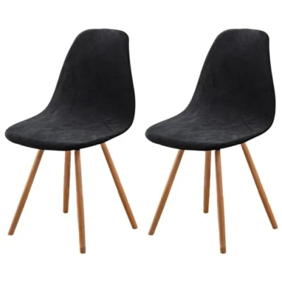 Afbeelding van Highdi Set van 1/2/4/6 Fluwelen Scandinavische stoelhoezen, Effen kleur hoezen voor eetkamerstoelen, stoelen zonder leuning de keuken, woonkamer, kantoor (zwart, 2 stuks)