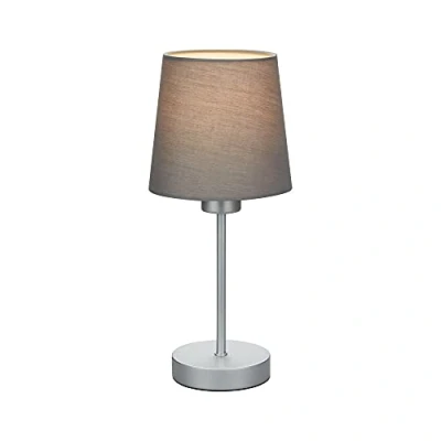 Afbeelding van Tafellamp 1xE14 stoffen kap grijs zilver 25W snoer schakelaar Briloner Leuchten