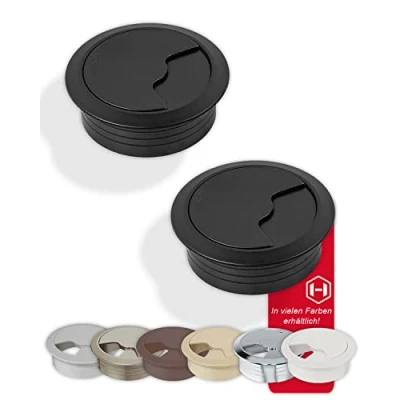 Afbeelding van Gedotec Bureau kabelgoot Entry 60 mm 2 ronde kabeldoorvoer mat zwart van robuust ABS kunststof om in te slaan voor kantoor
