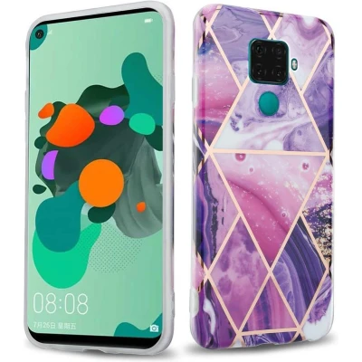 Afbeelding van Cadorabo Hoesje geschikt voor Huawei MATE 30 LITE in Paars Golf Marmer No. 14 Beschermhoes gemaakt van TPU siliconen Case Cover met mozaïek motief