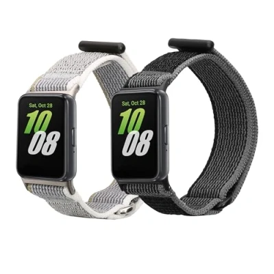 Afbeelding van kwmobile Horlogebandjes geschikt voor Samsung Galaxy Fit 3 2 x Nylon Smartwatch bandje in zwart / donkergrijs groen.