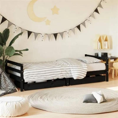 Afbeelding van Kinderbedframe Met Lades 80X200 cm Massief Grenenhout Zwart 90 x 200 /