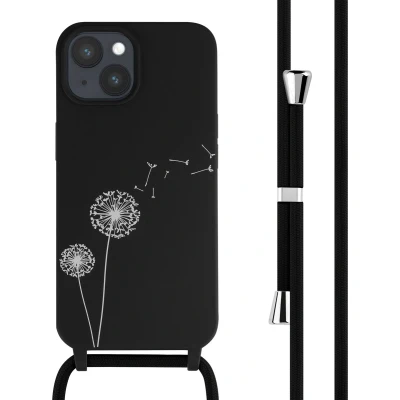 Afbeelding van iMoshion hoesje Geschikt voor iPhone 15 met koord Siliconen design Zwart / Dandelion Black