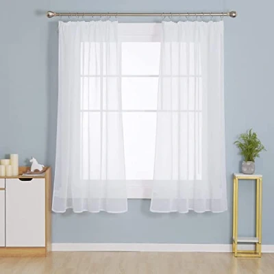 Afbeelding van Deconovo Set van 2 transparante gordijnen in linnenlook met plooiband voor rail, winkels, woonkamer, slaapkamer, 160 x 132 cm (hoogte breedte), wit