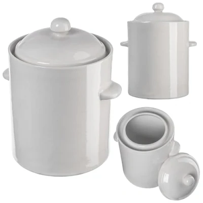 Afbeelding van KADAX Steenpan van aardewerk, dicht keramiek, met deksel, vaatwasmachinebestendig, handgemaakt, voor komkommers en zuurkool, crème, 2,5 liter