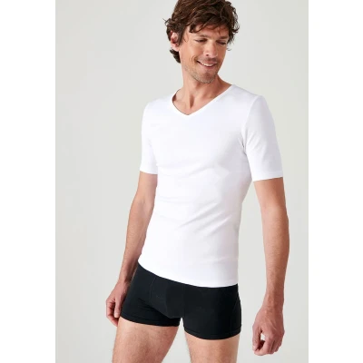 Afbeelding van Damart T shirt met V hals, korte mouwen en klassieke gebreide Thermolactyl stof Heren Wit M