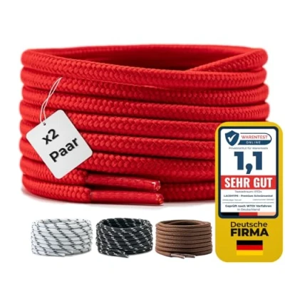 Afbeelding van LaceHype 2 paar ronde veters Diameter van 4 mm Voor laarzen, werkschoenen, outdoor en sportschoenen Reserveveters polyester Scheurvast Rood, 180 cm