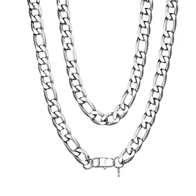 Afbeelding van ChainsHouse Halsketting voor heren, roestvrij staal, figaroketting, punk, dames, lengte 36/46/51/55/61/66/71/76 cm, breedte 4/6/9/13 mm, ketting, steen, sieraad, caudeau, vriend, zilver/goud/zwart