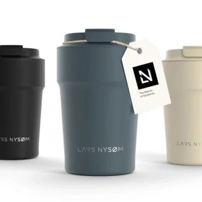 Afbeelding van LARS NYSØM &#039;Bevægelse&#039; Thermos Coffee Mug to go 380ml BPA vrij met Isolatie Lekvrije Roestvrijstalen Thermosbeker Blue Stone