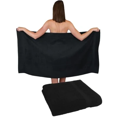 Afbeelding van 2 stuks strandhanddoeken douchehanddoeken set grootte 70x140 cm douchehanddoek strandhanddoek handdoek premium 100% katoen kleur zwar