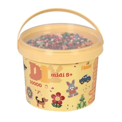 Image de Hama Lot de 180 à 67 perles repasser dans un seau N avec environ 10 000 midi multicolores 5 mm diamètre mélange couleurs unies, multicolores, plaisir créatif pour petits