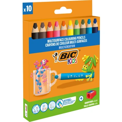 Afbeelding van Kleurpotloden BicKids Multi Surface inclusief puntenslijper assorti pak à 10 stuks