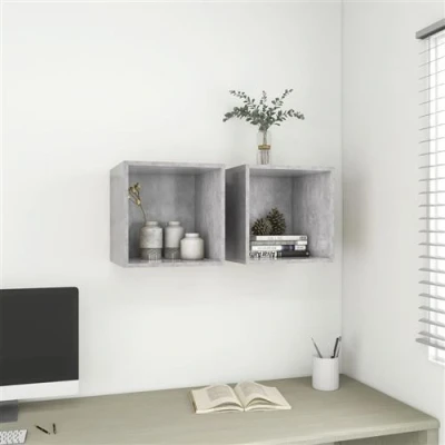 Afbeelding van vidaXL Wandkasten 2 st 37x37x37 cm bewerkt hout betongrijs