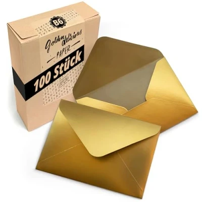 Afbeelding van Japun enveloppen (100 stuks) van papier, envelop zonder venster DIN B6 175 x 125 mm goud/goud
