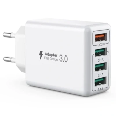 Afbeelding van USB oplader, 4 poorts oplaadadapter met Smart QC 3.0 33W snellader meerdere poorten, compatibel iPhone 12/13/14/15/Samsung Galaxy S22/S23/24/Xiaomi/OPPO/Huawei/OnePlus