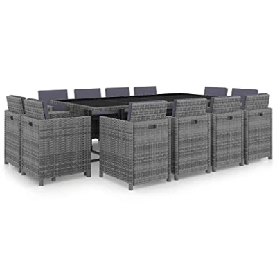Afbeelding van vidaXL Tuinmeubelset, 13 delig, met kussens, polyrotan, Grijs