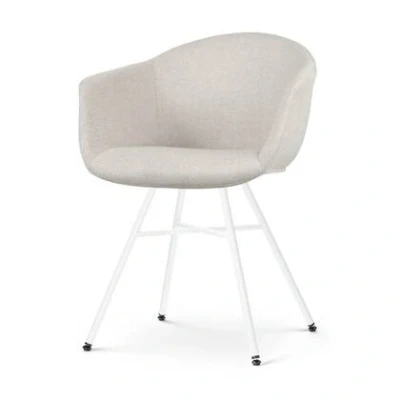 Afbeelding van Nolon Noa Otis Eetkamerstoel Beige met Armleuning Stof Witte Poten