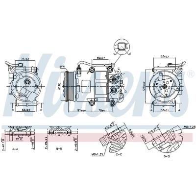 Afbeelding van NISSENS 890655 AC Compressor VS16 12 PAG 46, 46 YF R 134a FORD: FIESTA 6, FOCUS 3, 3 Turnier