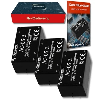Afbeelding van AZDelivery 3 x 220V tot 5V Mini Voeding compatibel met Raspberry Pi Inclusief E Book!