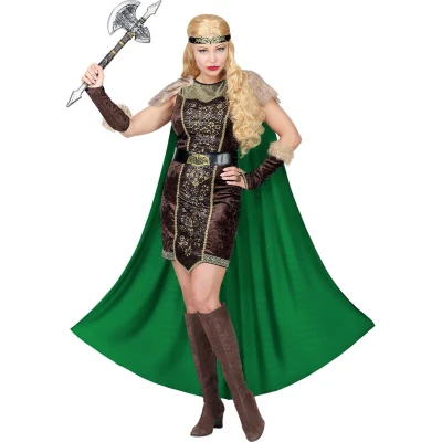 Afbeelding van WIDMANN Viking kostuum met groene cape voor vrouwen L