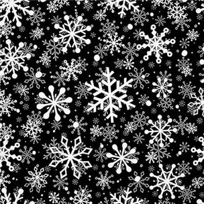 Afbeelding van Set van 20 papieren servetten met sneeuwvlokkenmotief wit op zwarte achtergrond 33 x cm