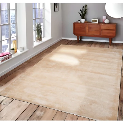 Afbeelding van Vloerkleed Vanessa Beige Luxe Viscose Laagpolig Modern Tapijt Rechthoek 160x230 cm