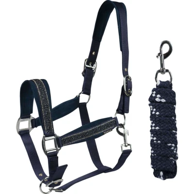 Afbeelding van Horka Halsterset Equestrian Pro Crystals &amp; Pearls Blauw Cob